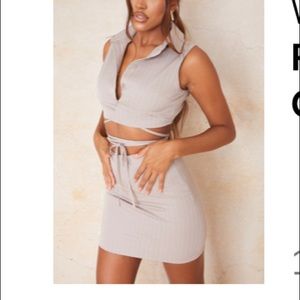 Taupe Pinstripe Button Down Top